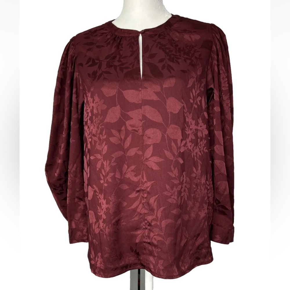 New Calvin Klein Suit Blouse Dark Red Satin 3/4 Sleeve Round Neck Top Size M